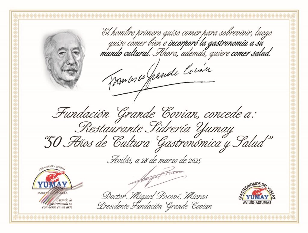 Concesión de la distinción “50 años de Cultura Gastronómica y Salud” al Restaurante Sidrería Yumay
