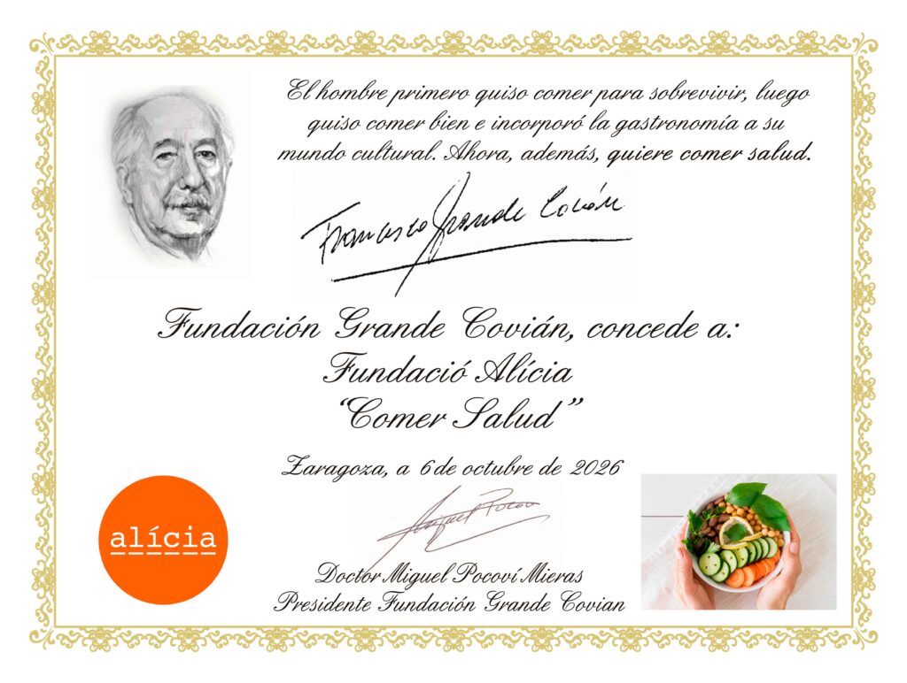 Distinción “Comer Salud” a la Fundación Alícia Distinción “Comer Salud” a la Fundación Alícia