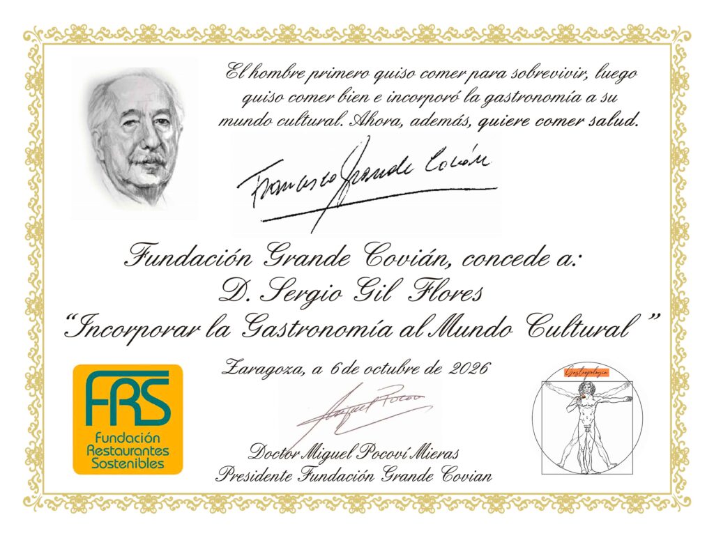 Distinción “Incorporar la Gastronomía al Mundo Cultural” al doctor Sergio Gil Flores Distinción “Incorporar la Gastronomía al Mundo Cultural” al doctor Sergio Gil Flores